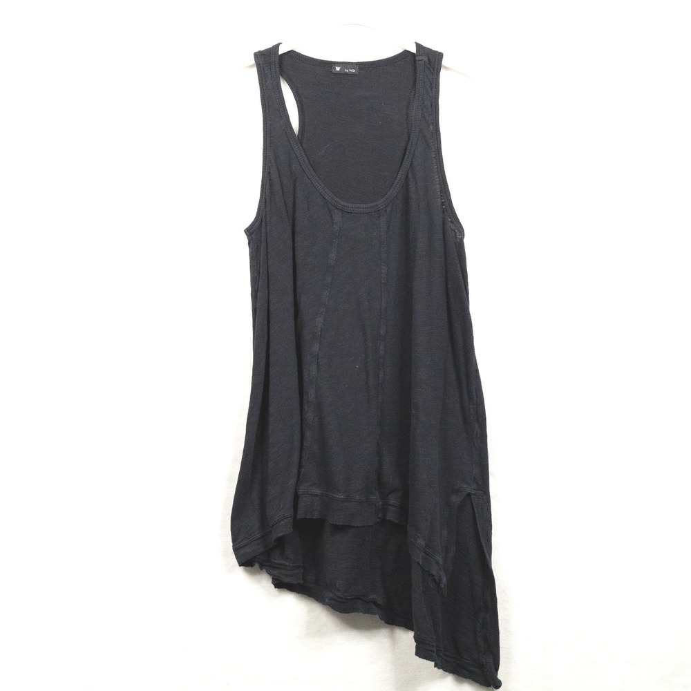 W BY WILT Asymmetrical Slub Jersey Racerback Tank Top Grunge Black Sz M
